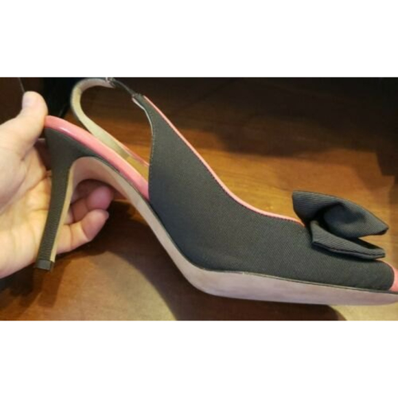 Kate Spade Pink Coral & Brown Bow Trim Leather Sling Back Heels Pumps Size 8 - Picture 8 of 11